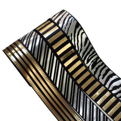 China Durable Gold Silver Foil Printed Stripe Grosgrain Ribbon For Garment for sale