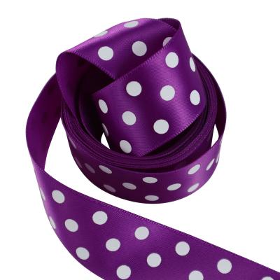 China Viable accept custom logo 1 inch plyester satin ribbon polka dot satin ribbon for sale