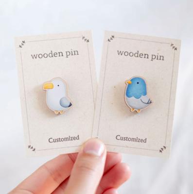 China Europe Custom Cute Animal Wooden Lapel Pins For Clothes Custom Wooden Pin for sale