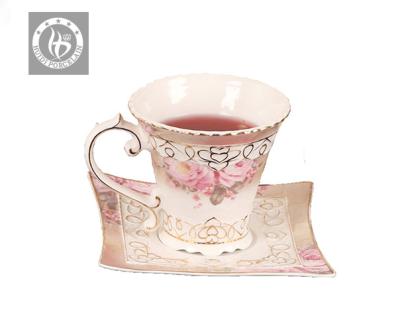 China Viable Romantic Flower Design Ceramic Porcelain Coffee Tableware Home Drinkware For Decor Cup And Saucer Set for sale