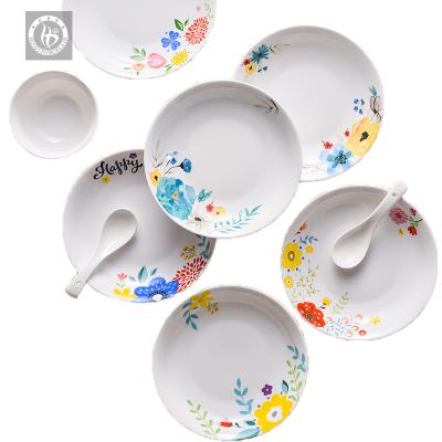 China Bone China Viable White Fine Decal Ceramic Noodle Dish Porcelain Noodle Dish Dinner Set Kitchen Dishes Plate Customized Set for sale