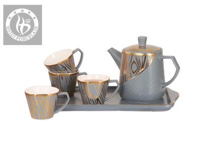 China Viable Wholesale High Quality Gray Gold Gray Gold Tea Cup and Saucer Coffee Porcelain Decal Ceramic Set for sale