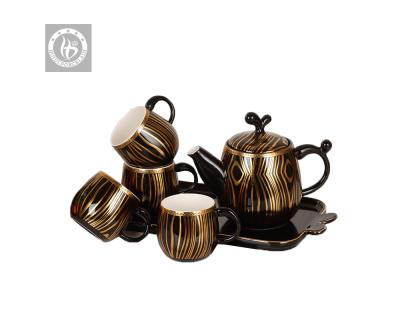 China Viable Wholesale Black Decorative Ceramic Set Porcelain Decal Coffee Tea Cup And Saucer for sale