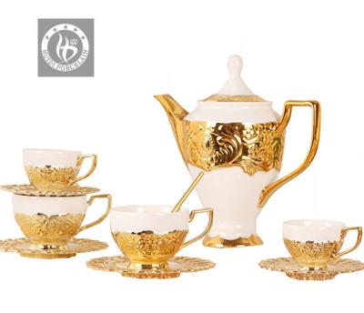 China Sustainable high quality luxury coffee cup sets gold rim white ceramic coffee cup and saucer for hotel for sale