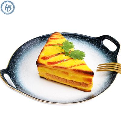 China Sustainable Wholesale Luster Dinner Tray Round Ceramic Serving Dish With Handles Porcelain Dish for sale