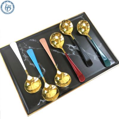 China Korea Stainless Steel Mirror Polished Tableware Korean Style Spoon With Color Handle for sale