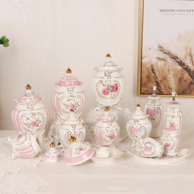 China Viable Wholesale White Porcelain Flower Decal Ceramic Storage Coffee Tea Sugar Canister Jar Set for sale