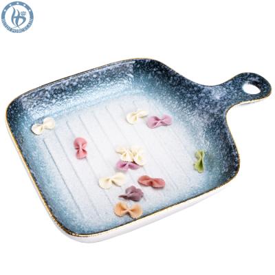 China Ceramic Square Handle Single Handle Pizza Baking Tray Home Mold Porcelain Bakeware Viable for sale