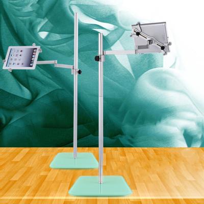 China Tempered Glass Silver Cell Phone Adjustable Tablet Floor Stand 500mm RoHS for sale