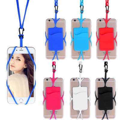 China Custom Universal Lightweight Silicone Mobile Cell Phone Back Strap With Card Slot for sale