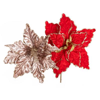 China Simple Home Fabric Poinsettias Flower Christmas Glitter Artificial Flower Decoration Flower Decoration for sale