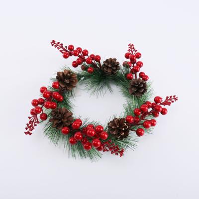 China Creative Christmas Party Decoation Simulation Plant Pine Needle Berry Candle Ring Garland for sale