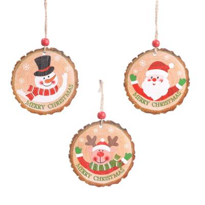 China New Creative Painted Christmas Wooden Round Wooden Pendant Hanging Christmas Tree Decoration for sale