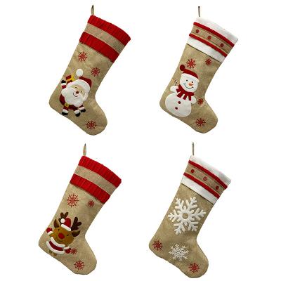 China New Christmas Cloth Christmas Decorations Christmas Gift Bag Pendants Old Man Snowflake Deer Canvas Socks for sale