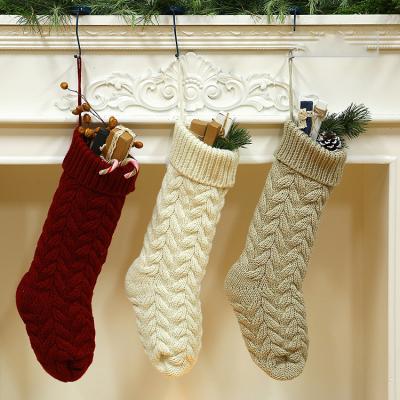 China Fabric 46CM Cable Knit Pattern Rustic Personalized Christmas Stockings Hanging Socks Christmas Decoration for sale