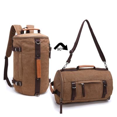 China Wholesale Anti-theft Canvas Multifunctional Backpack Travel Bag For Couples Men Shoulder Bag Fleece Barrel Handbag for sale