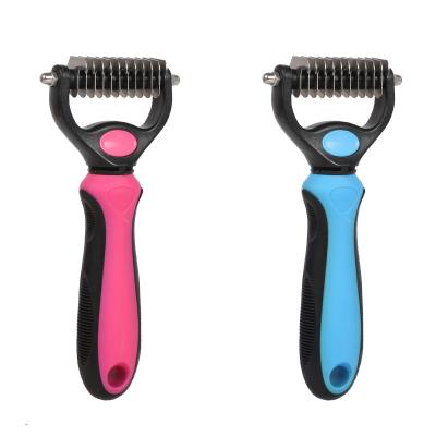 China Pet Supplies Viable Cat Hair Removal Brush Double Sided Deshedding Comb Pet Fur Knot Cutter Dog Grooming Throwing Tools for sale