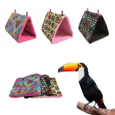 China Manufacturer Wholesale Warm Fleece Leopard Owl Heart Design Hanging Triangular Viable Bird Tent for sale