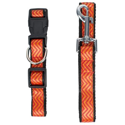 China Viable Wholesale Manufacturer Blue Orange Running Ribbon Dog Collar And Leash Custom Set for sale