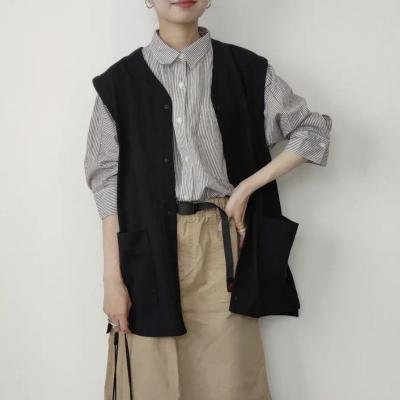 China Breathable Black Pocket Collarless Button Down Nice Soft Casual Vest for sale