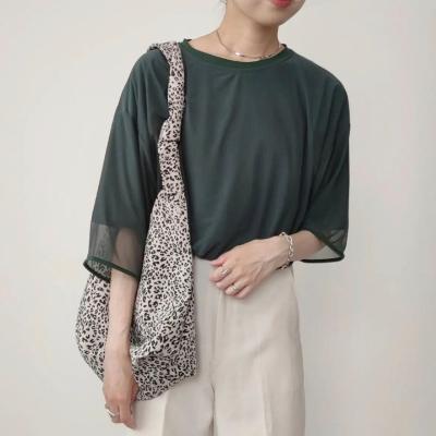 China O Design Neck Half Sleeve Simple Style Translucent Anti Shrink Chiffon Casual Blouse for sale