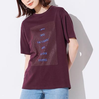 China Lady Summer Soft Breathable O Neck Print Garnet Anti-pilling Print T-shirt for sale