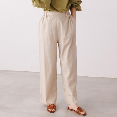 China Lady Elastic Waist Pocket Anti-Pilling Cotton Loose Canvas Long Pants for sale