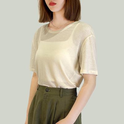 China Anti Wrinkle T Shirts Lady Women Short Sleeve O Neck Cotton Spandex Light Color for sale