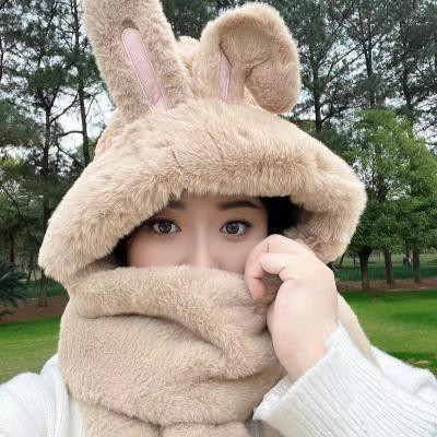 China Keep warm in the autumn and winter, cute rabbit all-in-one soft Korean version of the new warm-keeping plush scarf women's hat ear protection for sale