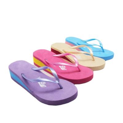 China CUSHIONING Custom Logo EVA Wedges Slides Flip Flops Cushion Women's Flexible Strap Sandals for sale