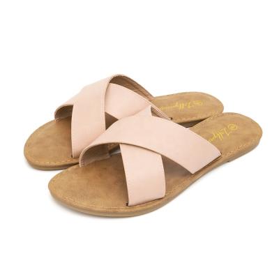 China Top Tier Classic Fashion Trend PU Sandals Flat Ladies Slide Sandals For Women for sale