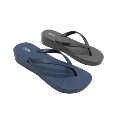 China Fashion Trend Summer Flip Flops PVC High Heel Shoes Ladies Solid Color Wedge Sole Beach Female Girls Flip Flops Slippers for sale