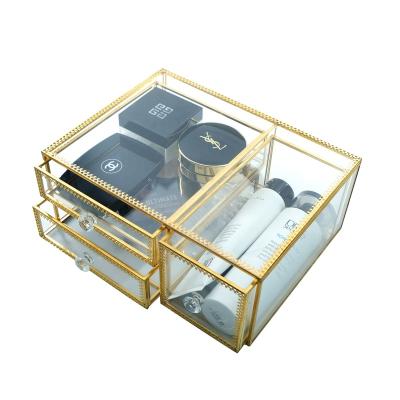 China Oversized Clear Cosmetics Storage Box Dustproof Tempered Glass Dresser Desktop Jewelery Box Stored With Cover for sale