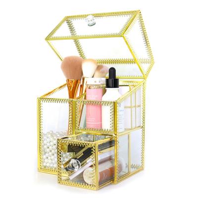 China Large Capacity Desktop Storage Box Household Dustproof Cosmetic Glass Lipstick Dresser Skin Care Product Rack for sale