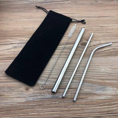 China Sustainable Set Of 304 Stainless Steel Straws With Bag And Brush Drinking Straw 18/8 Width Logo Straw Set Customized for sale