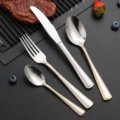 China Viable Stainless Steel 24k Gold Plated Flatware Gold Fork Knife And Spoon Dinner Set for sale