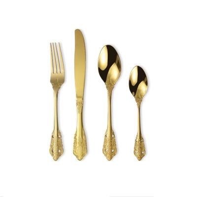 China 304 Palace Series Sustainable European Knife Fork And Spoon Creative Art Western Flatware RETRO Four Pieces Set Stainless Steel Relief Spoon for sale