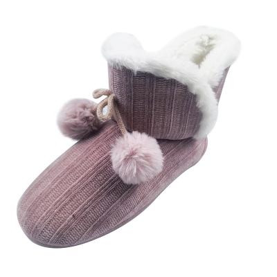 China Pinky Faux Fur Womens Indoor Anti-Smell Slipper Boots with Pom Poms for sale