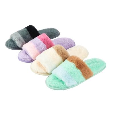 China Fashion Trend Warmlab Custom Made Personalized Colorful Faux Fur Rabbit Fur Slippers For Women for sale