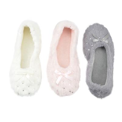 China Newest Online Wholesale Women Lightweight Round Toe Plush Fur Flat Shoes Slip On Casual Ballet Flats Ballerina Sock Slippers for sale