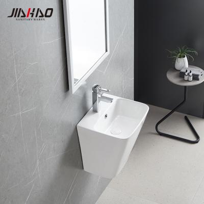 China JIAHAO New Simple Art Modern White Ceramic Hand Wash Basin Wall Hung Small Basin For Bathroom Ceramic Wall Hung Basin for sale