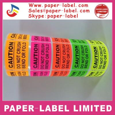 China CAUTION 100 2x3+ Waterproof Sticker LABEL NEON (SMILEY 10 THANK YOU) DO NOT BEND FRAGILE for sale