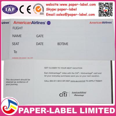 China The waterproof plane ticket, boarding pass, PAPER-LABEL printing of P.-V. invariable LIMITED for sale