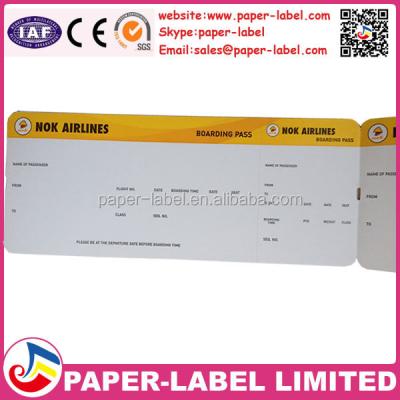 China Waterproof airline boarding pass, paper plane ticket Paper Adhesive Sticker for sale