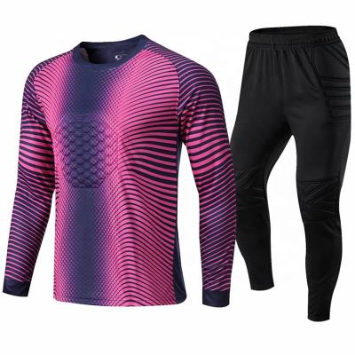 China Hot Sale Breathable Quick Dry Goalkeeper Tank Top And Pink Goalkeeper Uniform Pants Navy Long Sleeve Soccer Goalie Shirts Set With Your Logo for sale