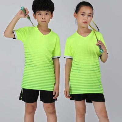 China Fluorescent Green Stripe Kids Soccer Uniform Jersey Sets Set Customized Adult Football Kits for sale