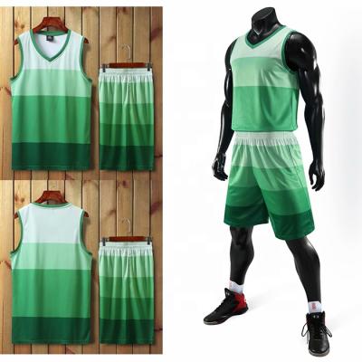 China Breathable Green Stripe Basketball Shirt Shorts Sublimation Basketball Uniform White Basketball Tank Top Set for sale