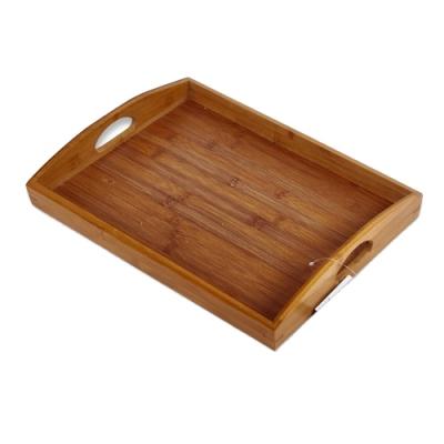 China Minimalist Eco-Friendly Bamboo Wooden Tray Woven Bamboo Serving Trays Cheap Wholesale Natural Tray for sale