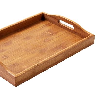 China Minimalist Eco-Friendly Bamboo Wooden Tray Woven Bamboo Serving Trays Cheap Wholesale Natural Tray for sale