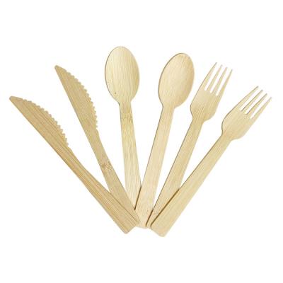 China 2021 Disposable Wholesale Degradable Flatware Sets 6.7 Inch Knife Fork Spoon Bamboo Cutlery Set for sale